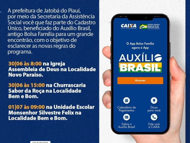 Prefeitura de Jatobá (PI) convoca beneficiários do Auxílio Brasil para informar mudanças